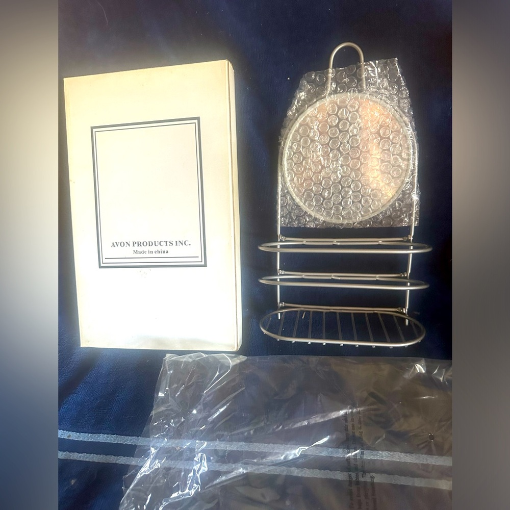 NIB Avon Wire Chrome Metal Folding Shower Caddy W/Mirror Bathroom Accessory